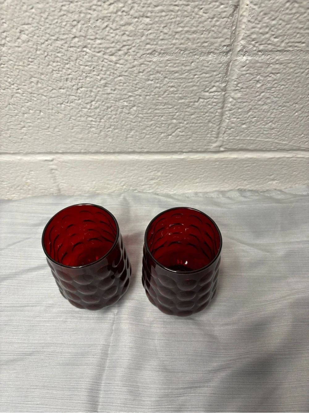 Vintage Ruby Red Bubble Glass Tumblers Set of 2 Mid Century Retro Drinkware